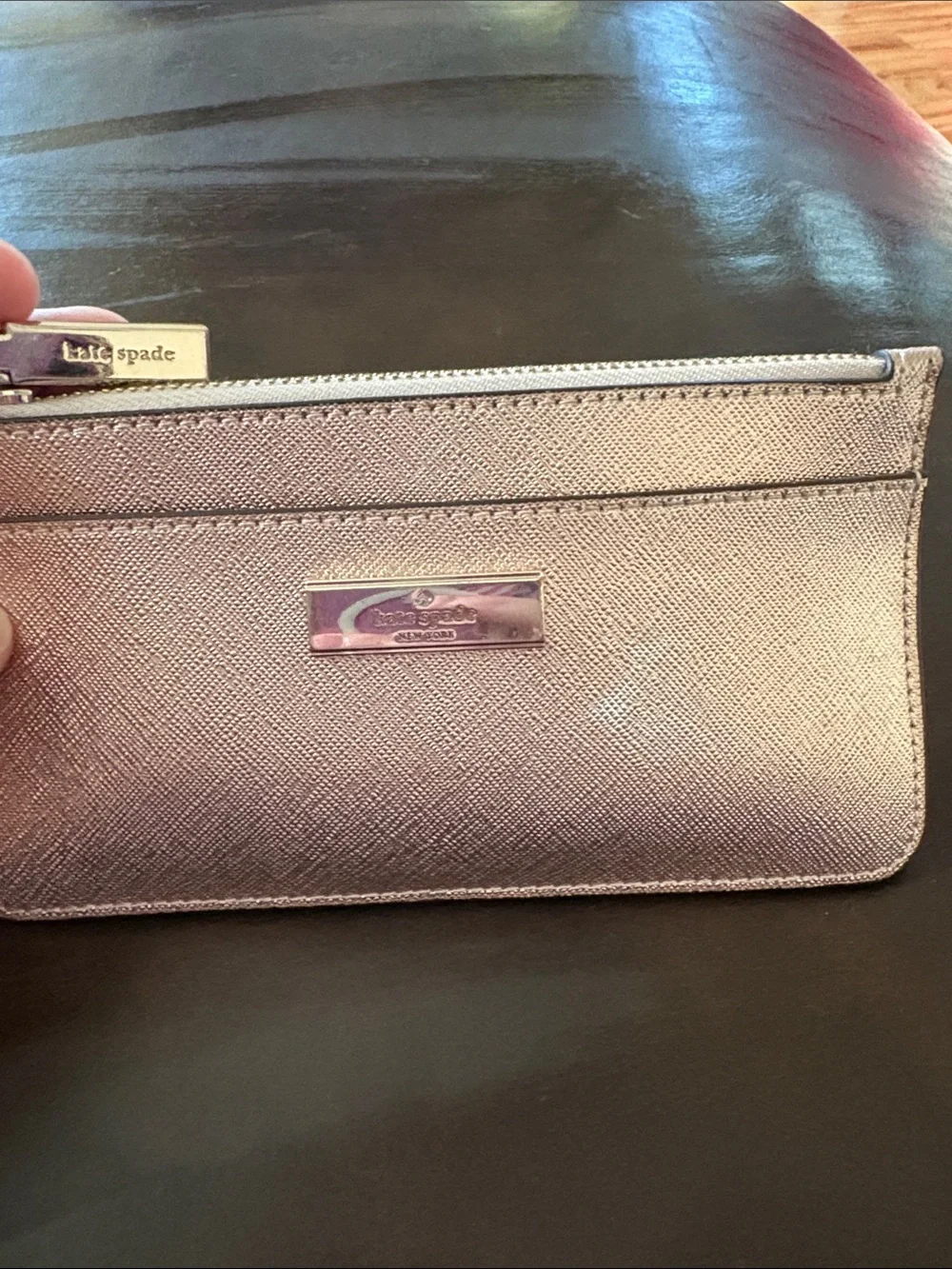 kate spade metallic rose gold slim wallet